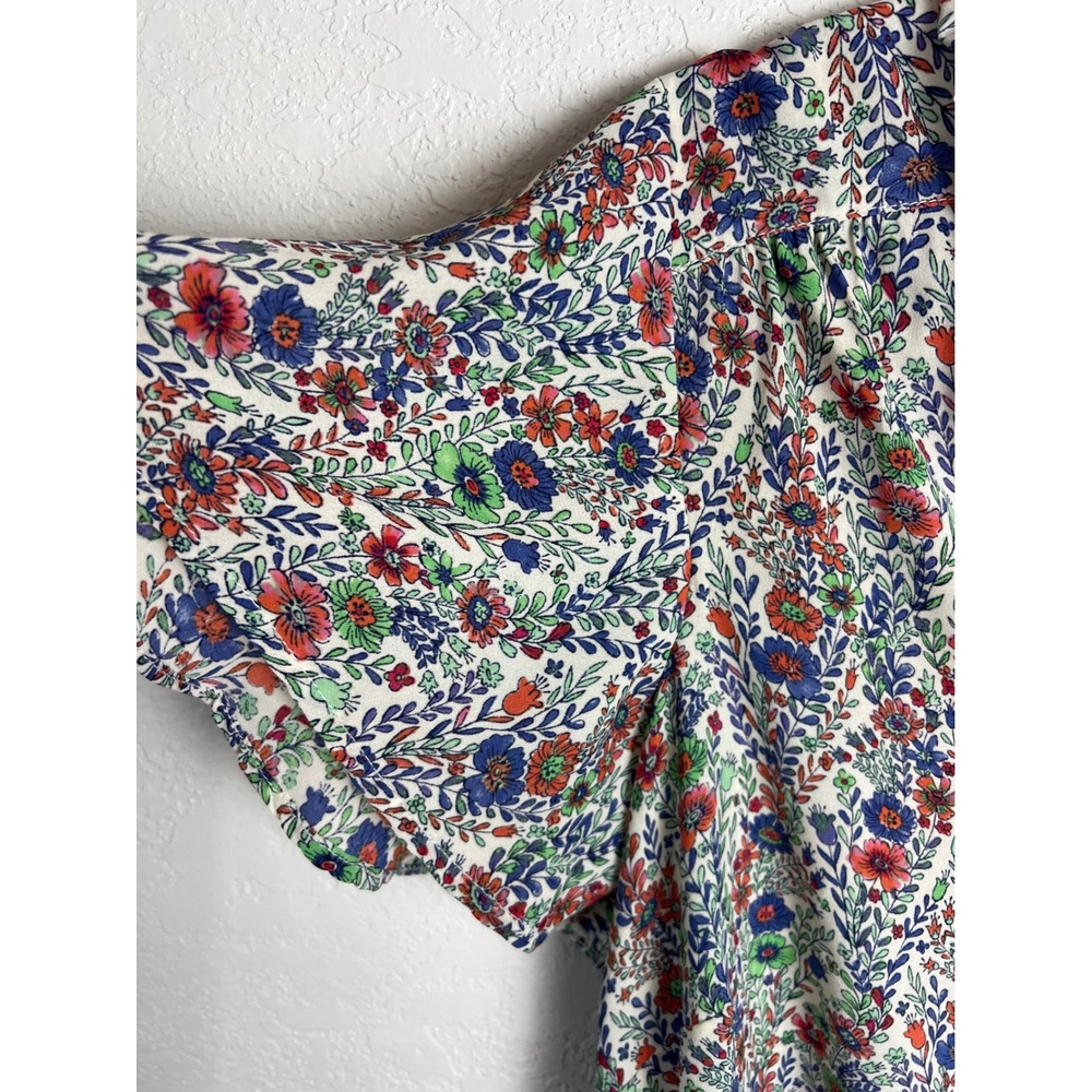 Rose & Olive Floral Tie Neck Blouse Size 1X Plus Flutter Sleeve Cottagecore - Picture 4 of 10